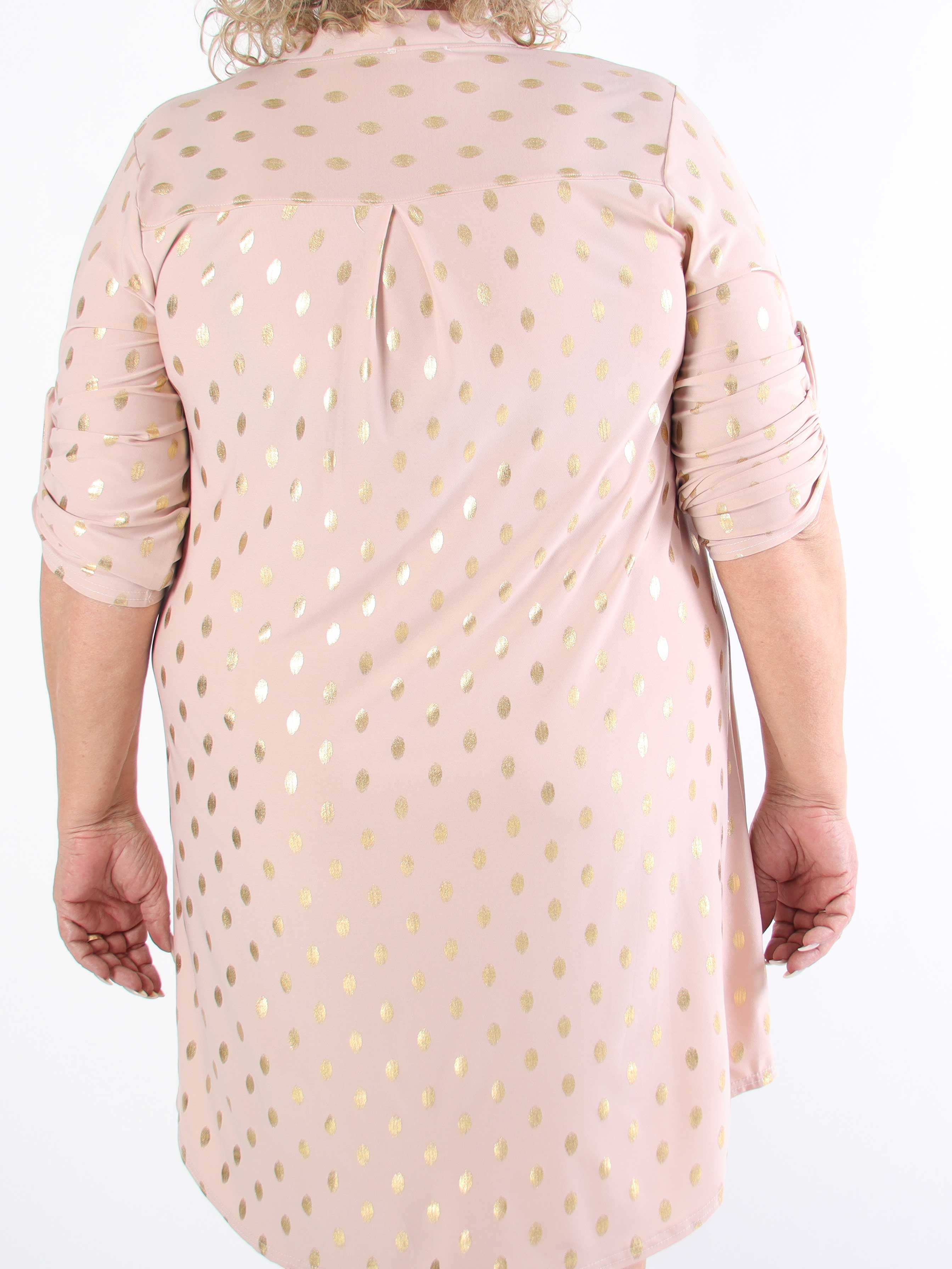 Ebba Gold Long - Elastisk plus size-klänning med guldprickar